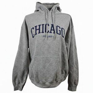Gildan Chicago EST 1837 Hoodie Medium Gray Pullover Sweatshirt Kangaroo Pocket